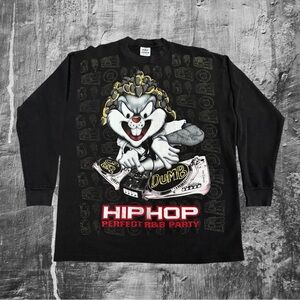 Vintage Looney Tunes All Over Print DJ Bugs Bunny Rap Y2K Graphic Long Sleeve